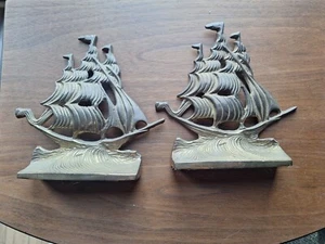 Penco Vintage  Brass Bookends Ship Boat Nautical Ocean Pair Of 2 Vintage India - Picture 1 of 5