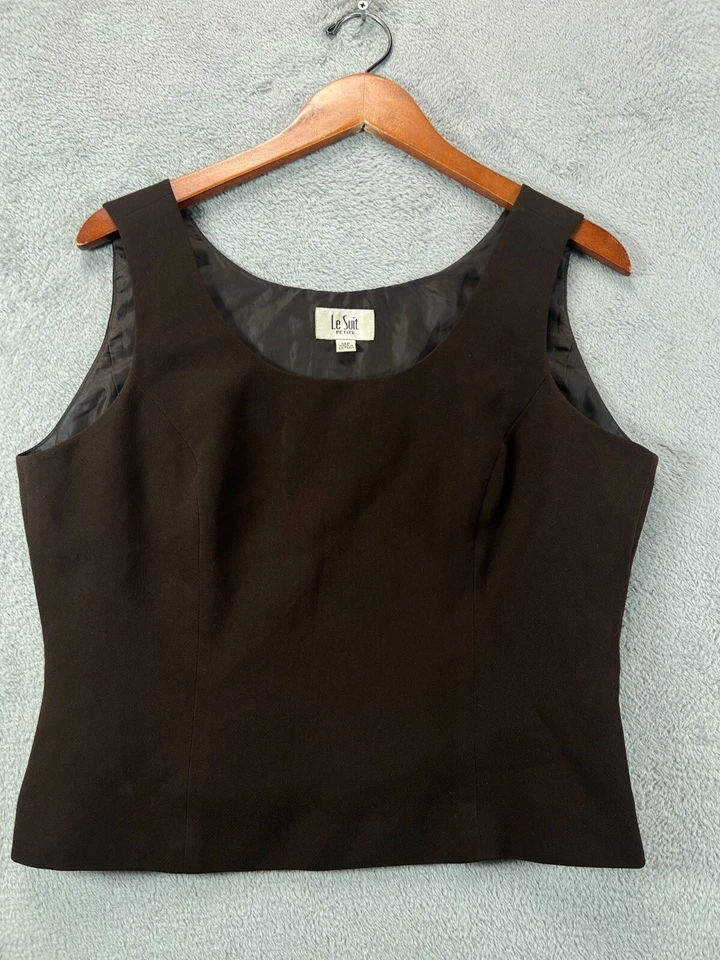 LE SUIT Mujer Petite Prendas para el torso 14P Marrón Blusa Sin Mangas Camisa Forrada Cremallera Lateral Foto 1 de 4
