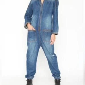 NWT Sandrine Rose X Free People Distressed Y2K 90s jumpsuit coverall jeans XS - Picture 1 of 11
