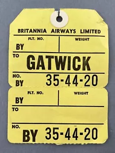 BRITANNIA AIRWAYS GATWICK VINTAGE AIRLINE BAGGAGE BAG TAG LUGGAGE LABEL YELLOW - Picture 1 of 2