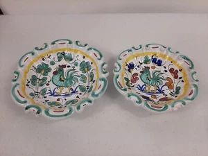 2 Dipinto a Mano Hand-Painted Italian Signed Sorrento Rooster Art Deco Bowl - Picture 1 of 12