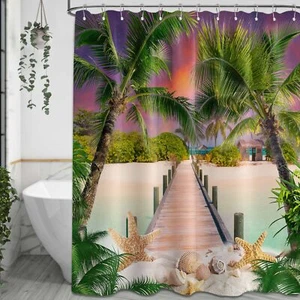 Summer Beach Shower Curtains for Bathroom Palm Tree Nature Ocean Sunset Scene... - Picture 1 of 7