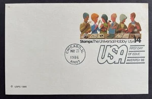 UX110 FDC Stamps Universal Hobby AMERIPEX 86 US Postal Card 14c Chicago - Picture 1 of 2