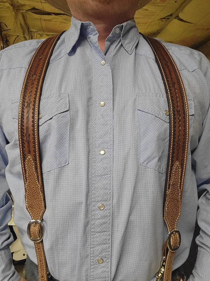 Tirantes de alambre Western Barbrd vaquero de cuero Foto 1 de 3