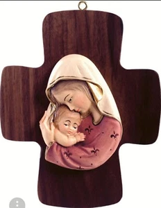 Cruz Con Madonna De Madera De Valgardena Esculpida Y Pintada A Mano CM 16 - Imagen 1 de 1