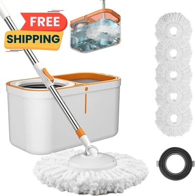 Trapeador giratorio para pisos y balde con 5 cabezales de repuesto, 61 pulgadas Foto 1 de 4