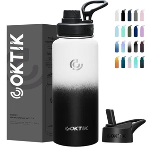 40 oz Sports Water Bottle With Straw,2 Lids, Stainless Steel Vacuum Insulated... - Picture 1 of 7