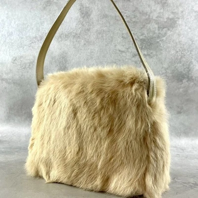 BURBERRY Blue Label Rabbit Fur Beige Shoulder Bag Nova Check Vintage Japan - Image 1 of 4