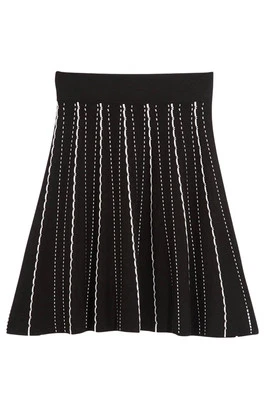 Oasis Black Short Skirt Stretchy Short White Overstitch Spanish Style  - Image 1 of 4