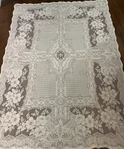 Vintage Lovely Quaker Lace Ivory Heavy Design Floral 54x78 Loop Tablecloth ASIS - Picture 1 of 22