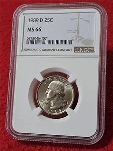 1989-D WASHINGTON QUARTER   NGC MS 66  UNCIRCULATED                     #T5703 - Picture 1 of 2
