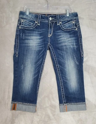 Pantalones de mezclilla Rock Revival para mujer 30 Morgan Capri gris cuero bolsillos dobladillo angustiado Foto 1 de 4