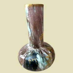 Antique Nippon Moriage Vase 7" Hand Painted Gilt Insects Butterfly Beetle Japan - Picture 1 of 6