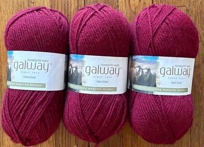 Lot of 3 x 3.5oz skeins Of 100% Pure Wool Plymouth Worsted Yarn, 630yds Burgundy - Imagem 1 de 4