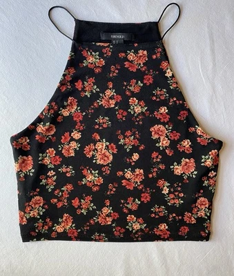 Top corto floral rojo y negro Y2K Forever 21 para mujer talla pequeña Foto 1 de 4