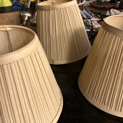 Vtg TRIO SET OF 3 Pleated Fabric Over Plastic Lamp Shades  Bell Shape 5x7.5x9 - Image 1 of 4