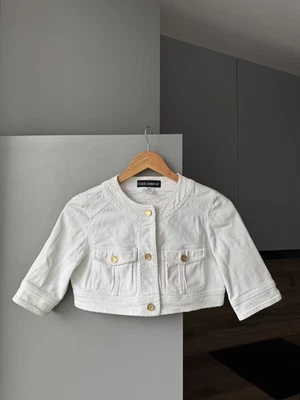 Chaqueta Vintage Dolce & Gabbana Blanca Denim Recortado Logo Botones Talla 38 Foto 1 de 4