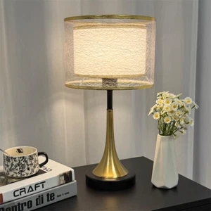 Vintage Table Lamp Gold Metal Base PC Lampshade 3 Colors Light for Bedroom Decor - Picture 1 of 14
