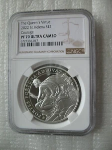 St.Helena 1 Pound 2022 Silver Proof Coin The Queen's Virtues-Courage NGC PF70 - Picture 1 of 4