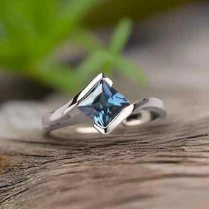 Princess cut alexandrite ring, simple engagement ring, 925 Solid Silver ring - Picture 1 of 4