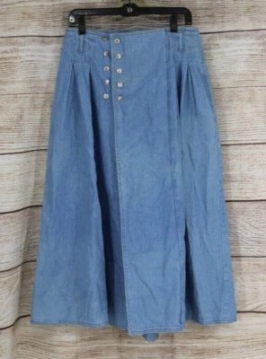 VINTAGE ONYX Womens Size 12 Pleated Midi Denim Light Wash Jean Skort Skirt - Image 1 of 4