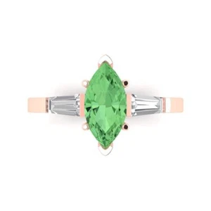 14K Rose Gold Three-Stone Vintage Engagement Ring, 2 ctw Simulated Green Diamond - Picture 1 of 11