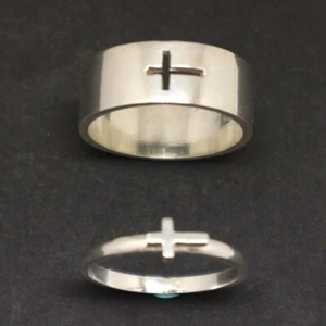 Couple 925 Sterling Silver Cross Rings love Christian Band Minimalist Religious - Picture 1 of 10