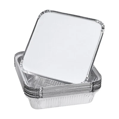 Foil Food Containers & Lids Aluminium Tray Takeaway Microwave Safe 9x9x2 Inch - Image 1 of 4