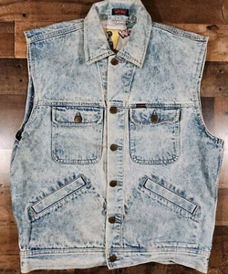 Vintage 90 Bonjour Jean Jacket Denim Vest Womens Medium Blue Comic Book Theme - Picture 1 of 14