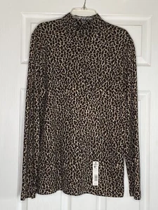 Leopard Print Vintage Croft & Barrow Shirt Women's Mock Neck 100% Cotton Sz M - Picture 1 of 4