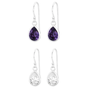925 Sterling Silver Teardrop Amethyst Clear Drop Dangle CZ Women Earrings - Picture 1 of 5