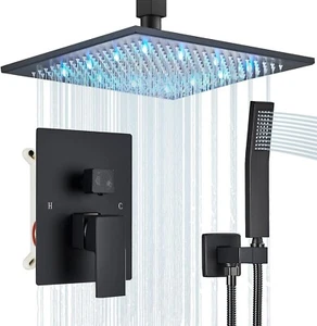 12" Ceiling Mount Shower Faucets Sets Complete Bath Shower LED Rainfall Bathroom - Picture 1 of 9