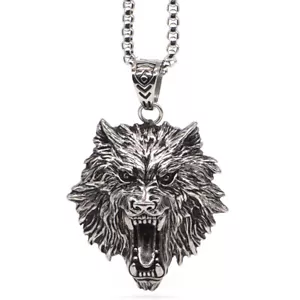1.9" Men's Necklace Trendy Titanium Steel Domineering Wolf Head Chain Pendant - Picture 1 of 9