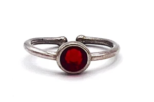 Vintage Signed American 925 Sterling Silver Red Crystal Ring Adjustable Size 5 - Picture 1 of 9