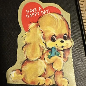Vtg Valentine’s Day Card Diecut Puppy Dog 60s Buff Cocker Spaniel Small - Picture 1 of 3