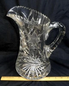 VTG Cut Glass Ideal Canastota Heavy Water Pitcher Butterfly & Poinsettia Pattern - Picture 1 of 8