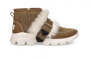UGG Fluff Punk UGGPure Lamb Fur Suede Ankle Boots Sheepskin Chestnut Brown 6 NIB - Picture 1 of 5