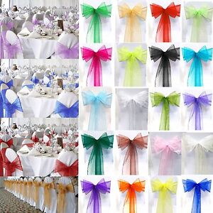 1 10 50 100 Organza Sashes Chair Cover Bow Sash WIDER FULLER BOWS Wedding Party