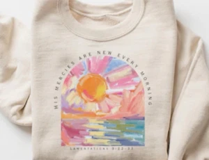 His Mercies Are New Every Morning Long Sleeve Sweatshirt Cream Womens Size M - Picture 1 of 19