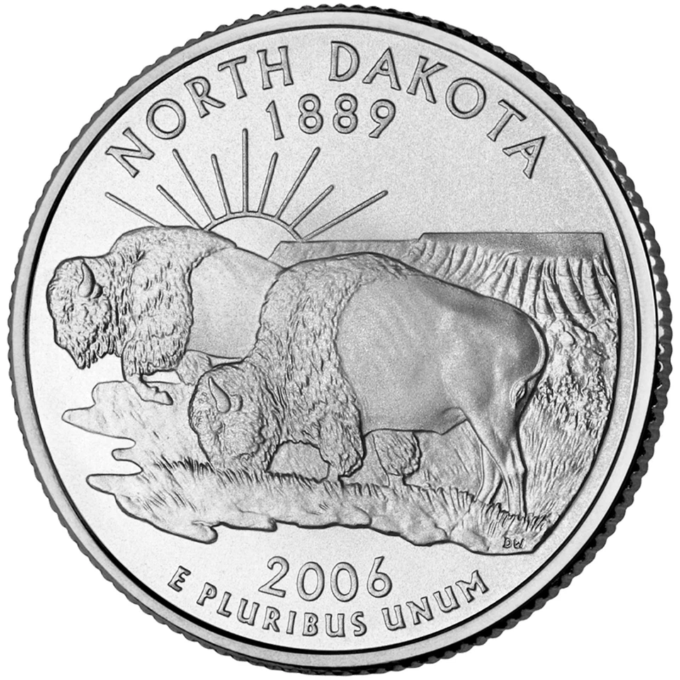 2006 D North Dakota State Quarter.  Uncirculated From US Mint roll. - Image 1 of 3