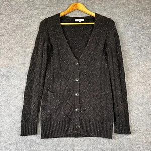 Madewell Charcoal Women's Wool Blend Cable knit Button Cardigan Size XS Grandma - Picture 1 of 13