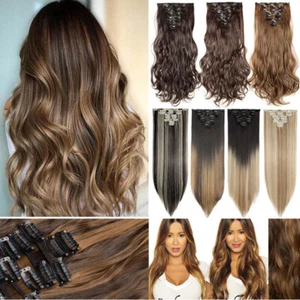 Neu Clip In Extension Weich Haarteil Haarverlängerung wie Echthaar Gewellt Lang - Bild 1 von 34
