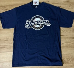 Milwaukee Brewers New Era T-Shirt Men’s Large MLB Baseball Blue Logo - Picture 1 of 8