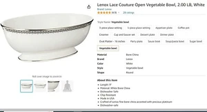 Lenox Lace Couture Open Vegetable Bowl, 2.00 LB White Item model number 773694 - Picture 1 of 7