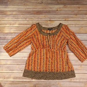 Rafaella S Boho Empire Waist 3/4 Sleeve Blouse Key Hole Neckline - Picture 1 of 7