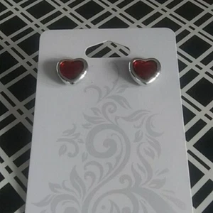 Valentine's red and silver heart earrings - Picture 1 of 1