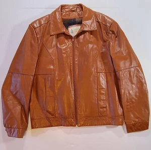 Men's Vintage London Fog Camel Brown Zip Leather Jacket 42R Zipout Lining - Picture 1 of 19