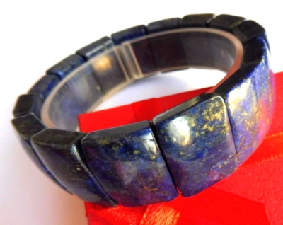 Bracelet en Lapis Lazuli- largeur 20mm- extensible -rectangles - Imagen 1 de 4