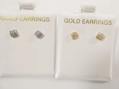 PENDIENTES PUSH POST CUADRADOS PUFF ORO AMARILLO MACIZO 10K REAL Foto 1 de 4