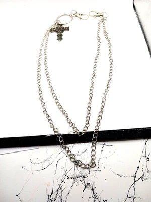 Cartera o pantalón para hombre doble capa cadena tono plata + cruz estilo antiguo -21" Foto 1 de 4